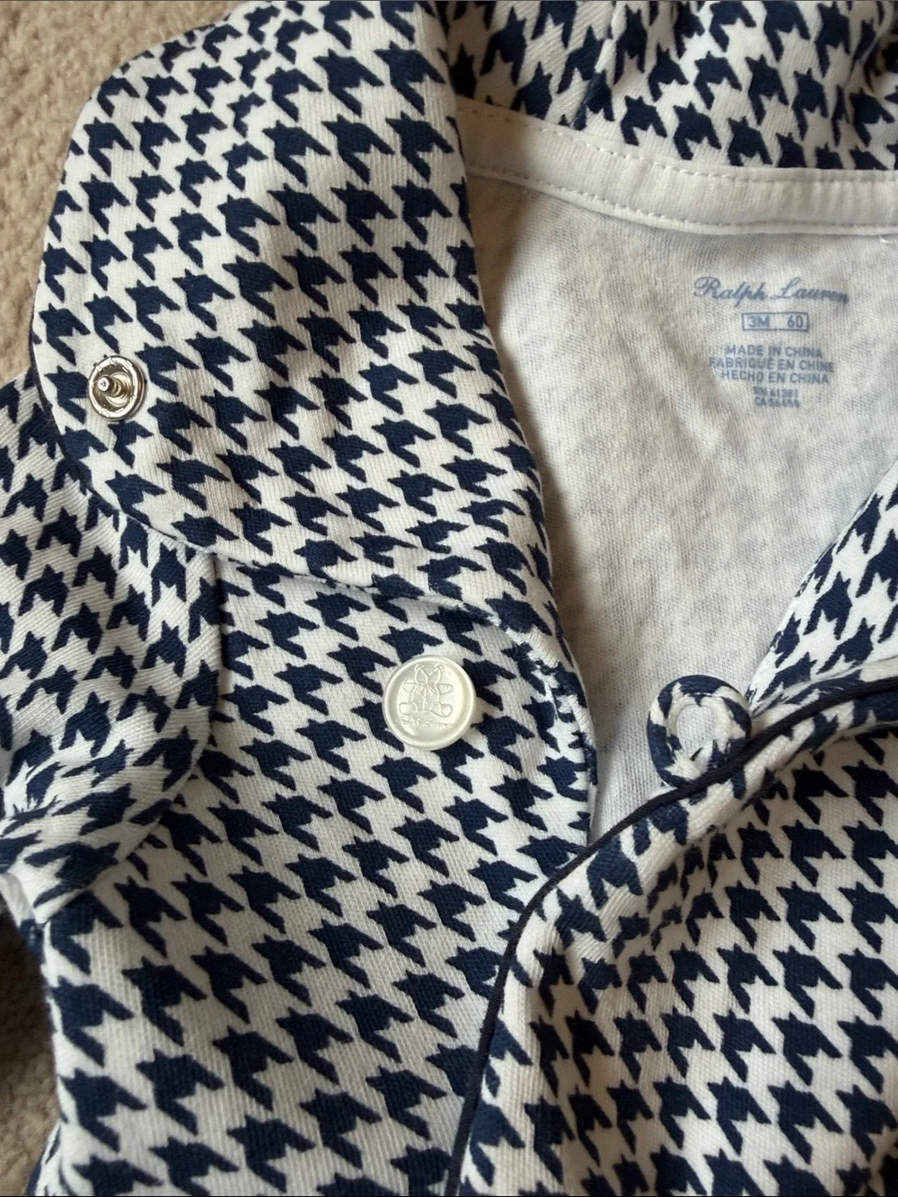 Ralph Lauren Navy and White Houndstooth Baby One-Piece